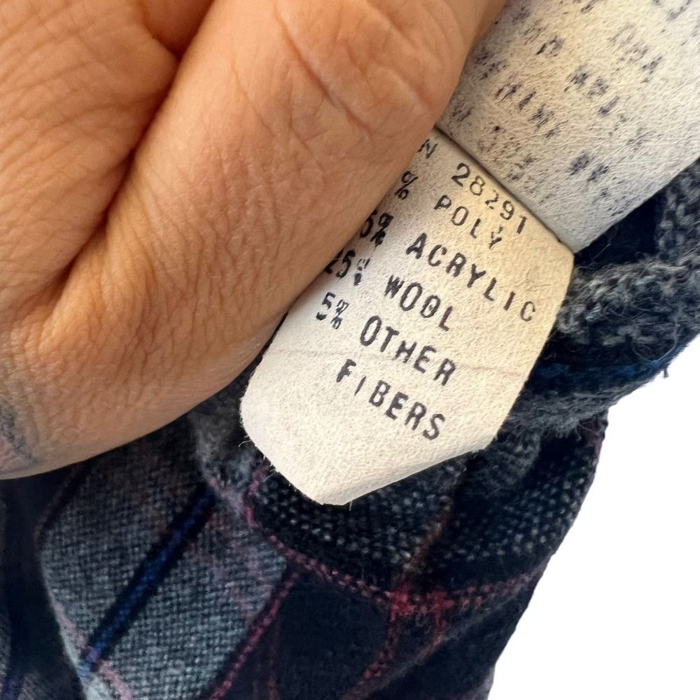 Vintage 70s Grey Plaid Button Up Straight Above Knee Wool Blend Skirt Medium - Picture 3 of 7